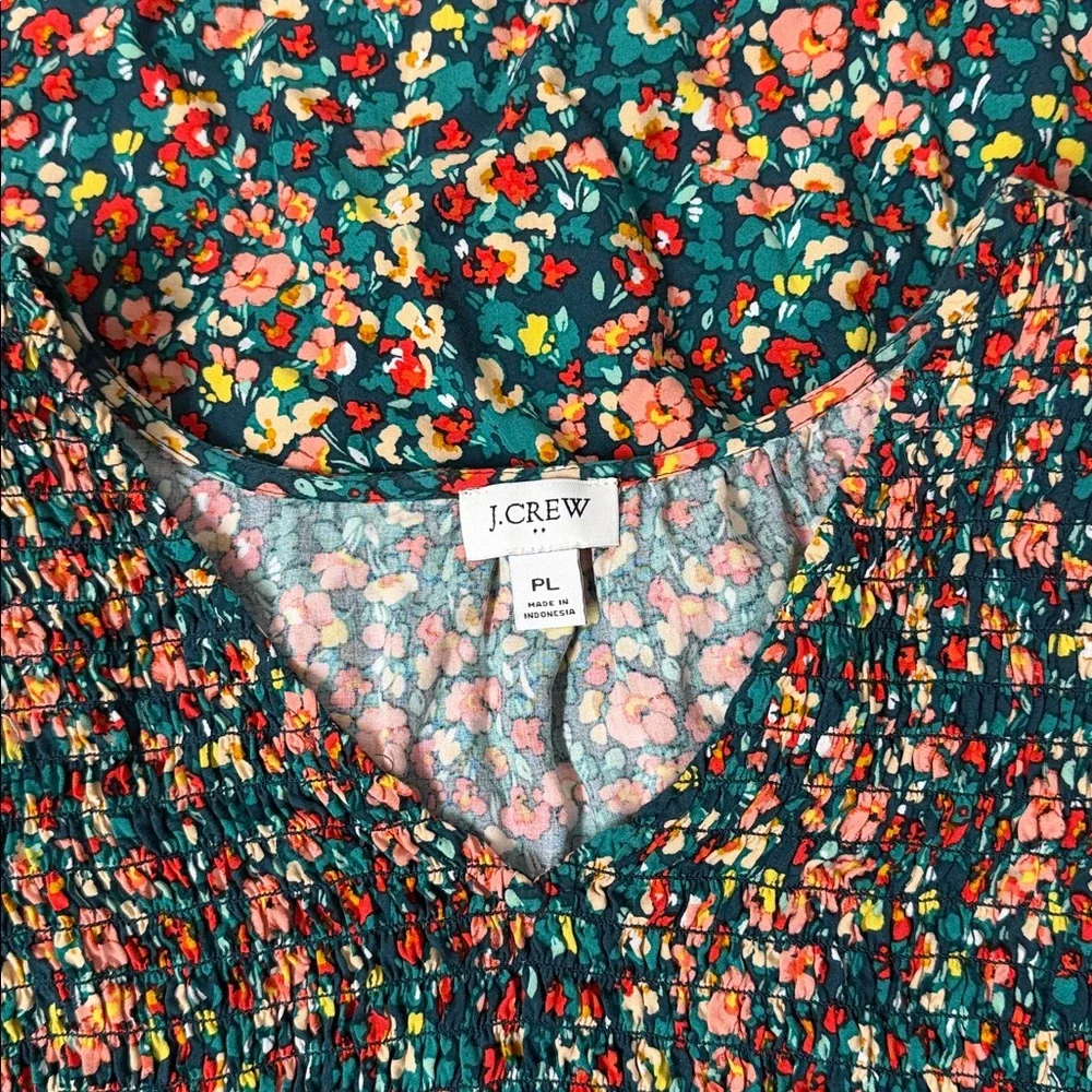 J. Crew V-Neck Smocked Green Floral Midi Dress - Picture 5 of 11